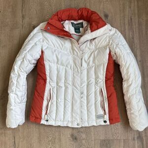 L.L. Bean Women’s Puffer Jacket Goose Down Full Zip Coat Cream Sz S
